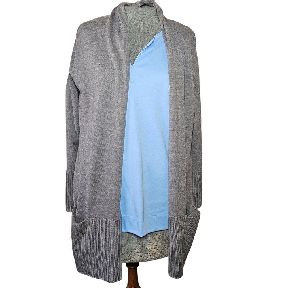 Gray Open Knit Merino Wool Blend Sweater Size Small